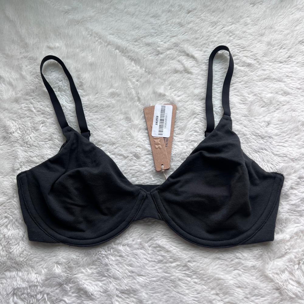 SKIMS Cotton Jersey T-Shirt Bra Soot Black Underwire BR-UWR-0637 Size 32DDD NEW